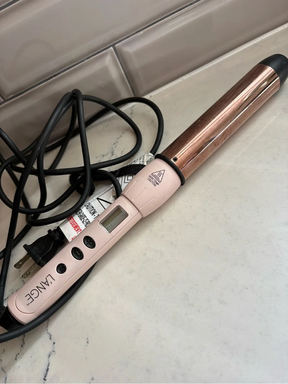Lange Rose Gold and Pink Ceramic Curling Wand 1 inch